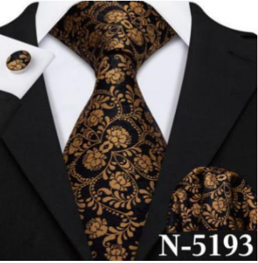 Men's Silk Tie  Handkerchief Cufflinks Set