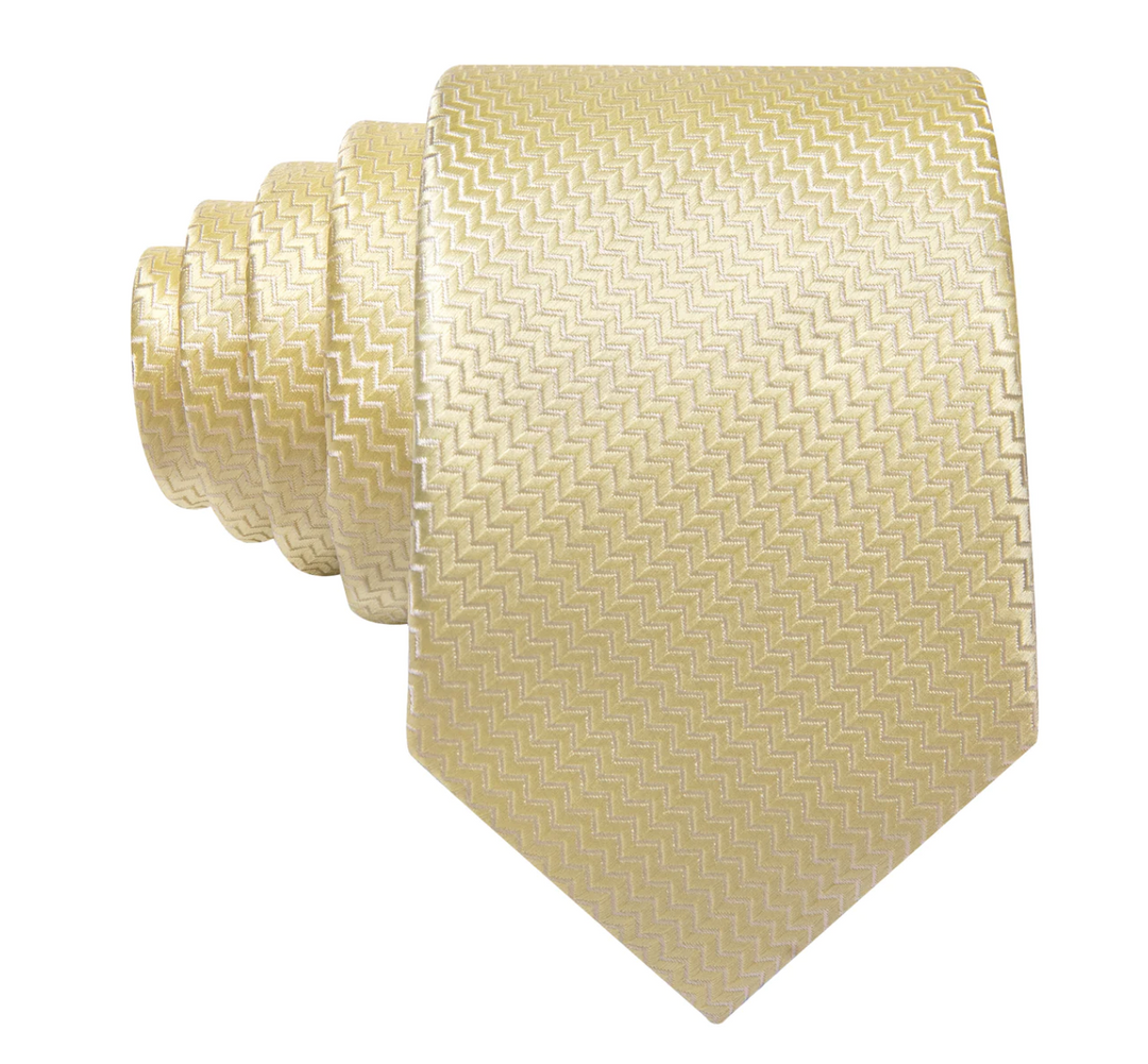 Light Yellow Ripple Silk 63 Inches Extra Long Tie Hanky Cufflinks Set- N-9558