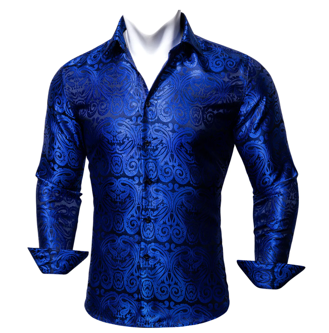 Simon.Von  Blue Paisley Silk Shirt- CY-0404