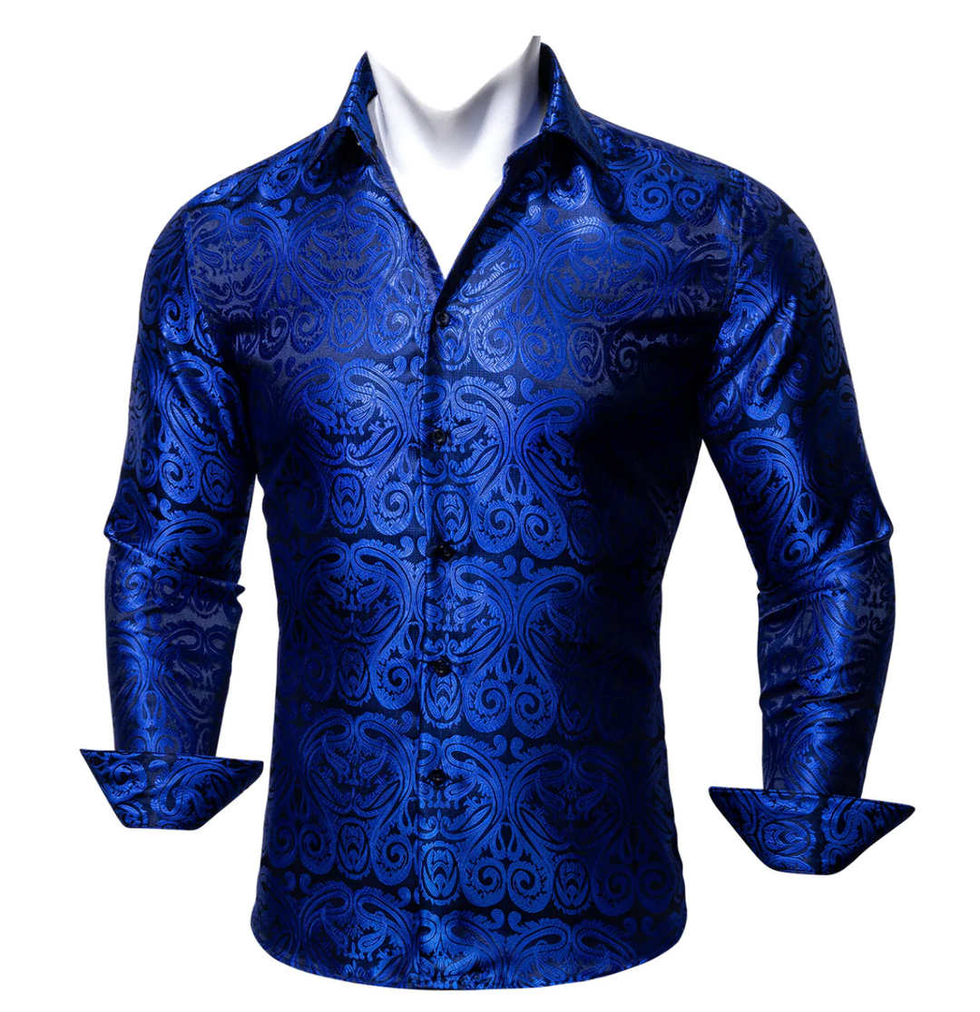 Simon.Von  Blue Paisley Silk Shirt- CY-0404