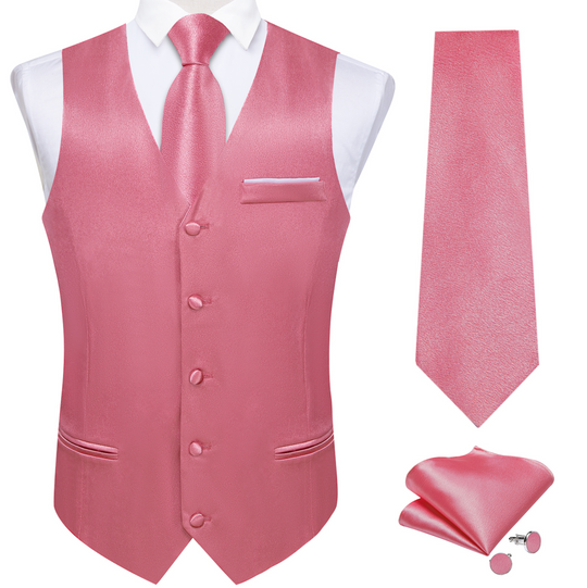 Novetly Pink Solid  Satin Vest Waistcoat Set- MJ-0650