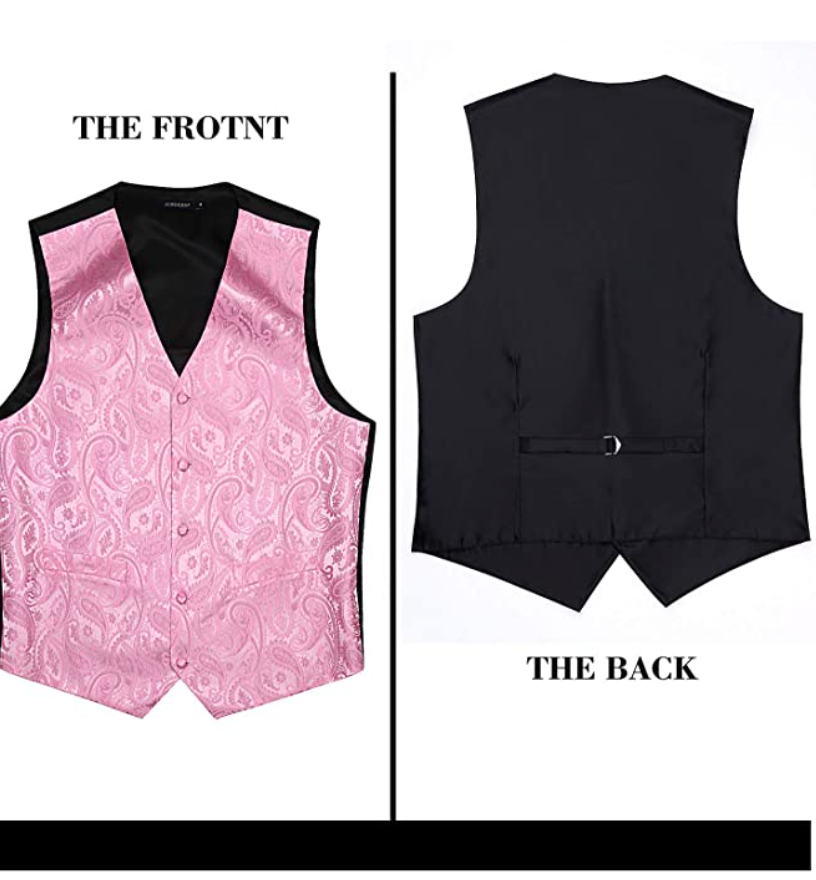 Pink Paisley Jacquard Silk Men's 4pc Waistcoat Vest Necktie Pocket Square Cufflinks Set- MJ-0026