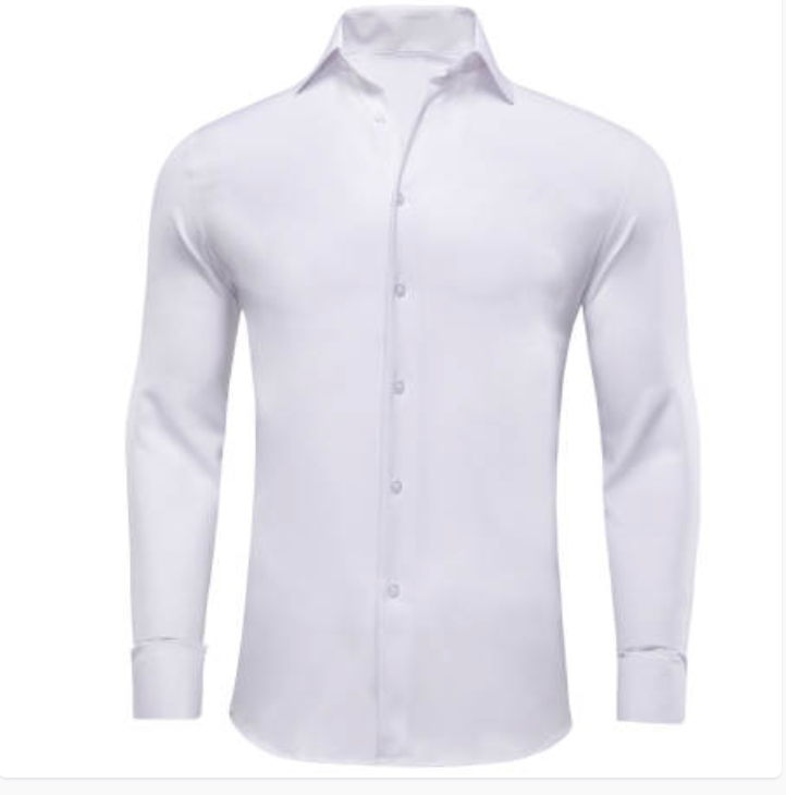Wrinkle-Free  White Long Sleeve Casual Button Down Shirt- CY-1053