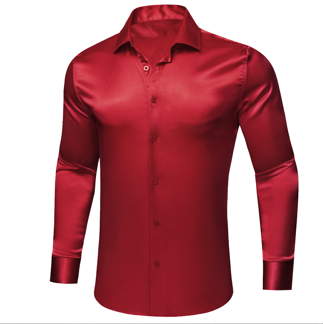 Simon.Von Red Solid Silk Men's Long Sleeve Shirt- CY-0520 – SimonVon Shop
