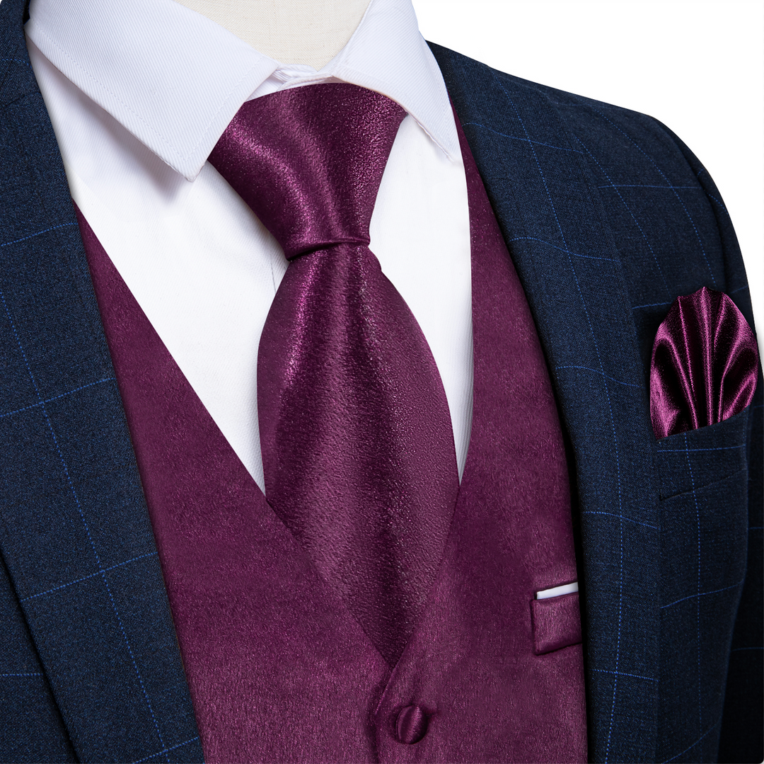 Luxury Purple Solid Satin Waistcoat Vest Set-MJ-0648
