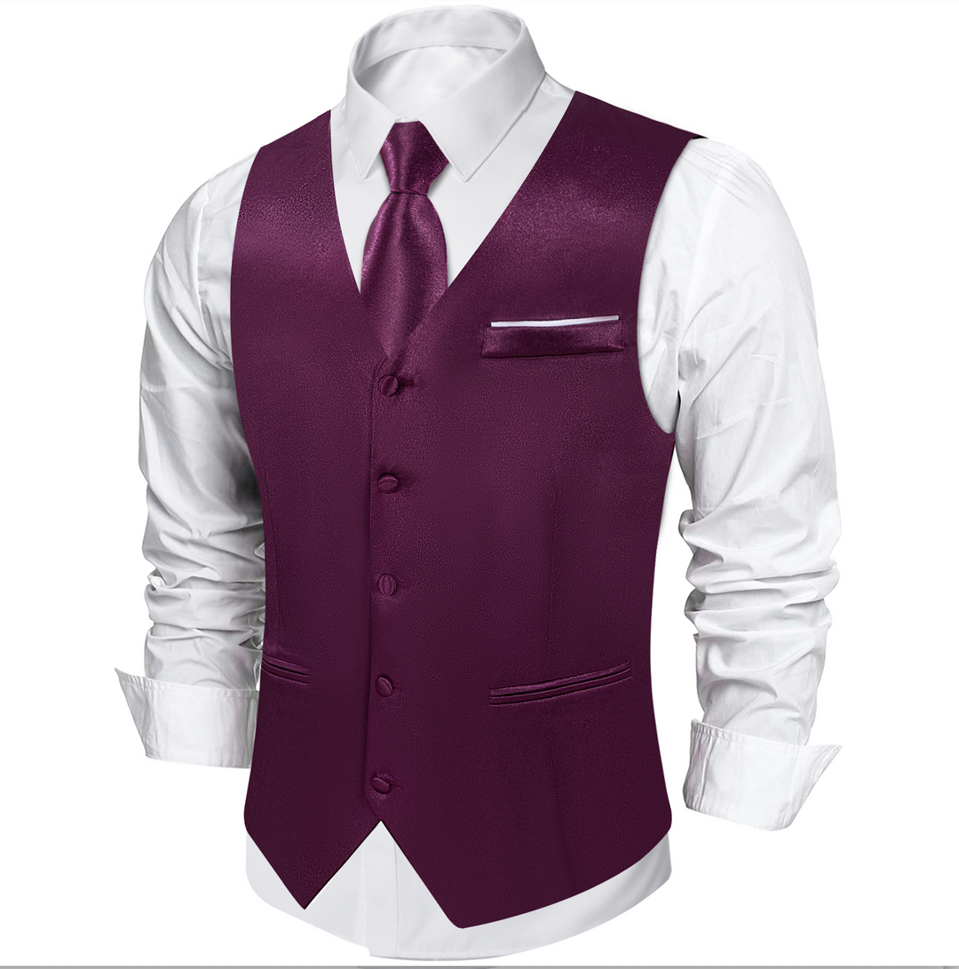 Luxury Purple Solid Satin Waistcoat Vest Set-MJ-0648