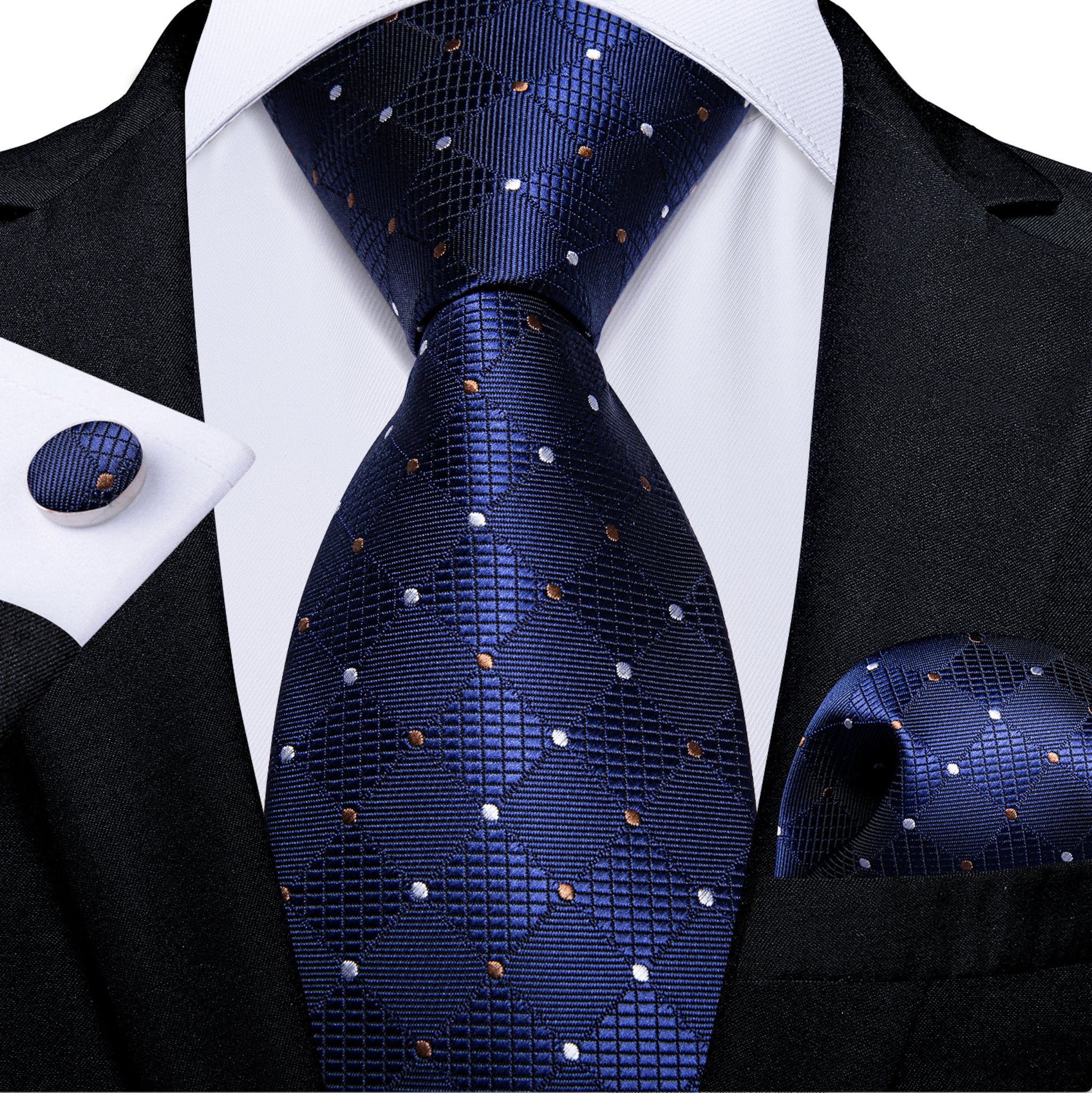 Royal Blue Plaid Tie Handkerchief Cufflinks Set_ N-7374 – SimonVon Shop
