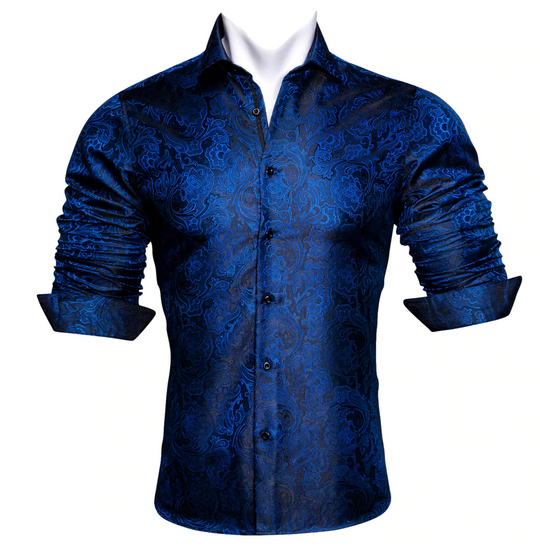 Blue Black Paisley Silk Shirt. CY-0067