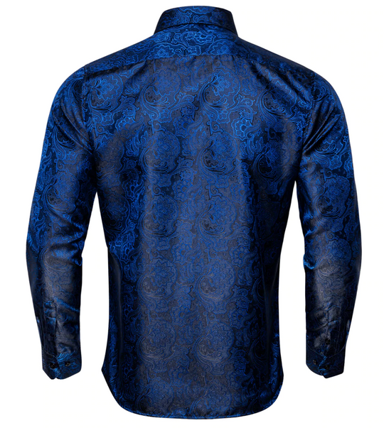 Blue Black Paisley Silk Shirt. CY-0067