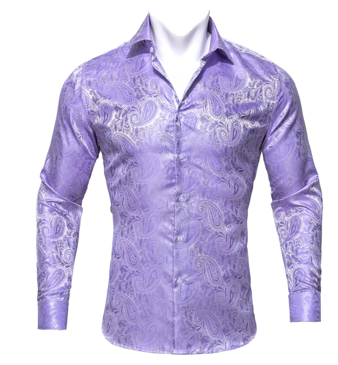 Simon Von New Purple Paisley Silk Shirt -CY-0423 – SimonVon Shop